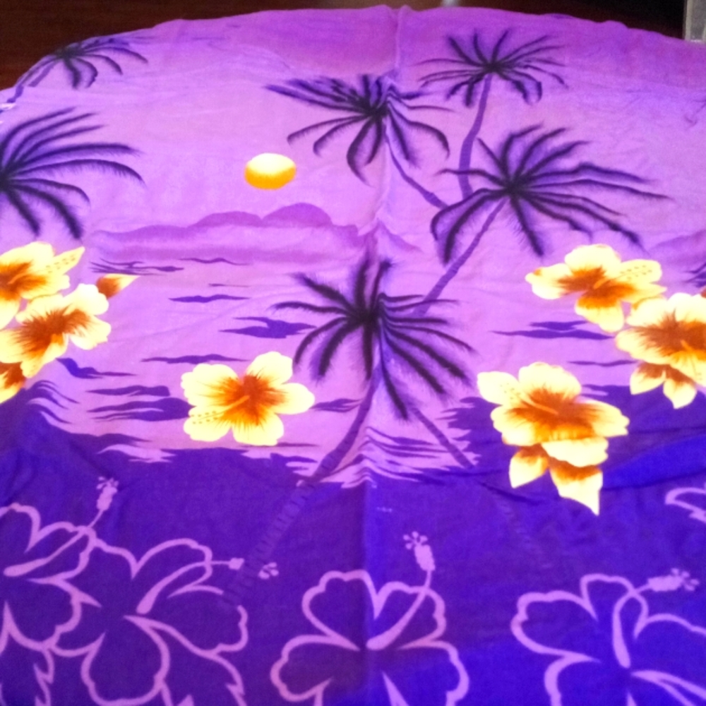Purple Tropical Scenery with Yellow Flowers Beach Wrap
